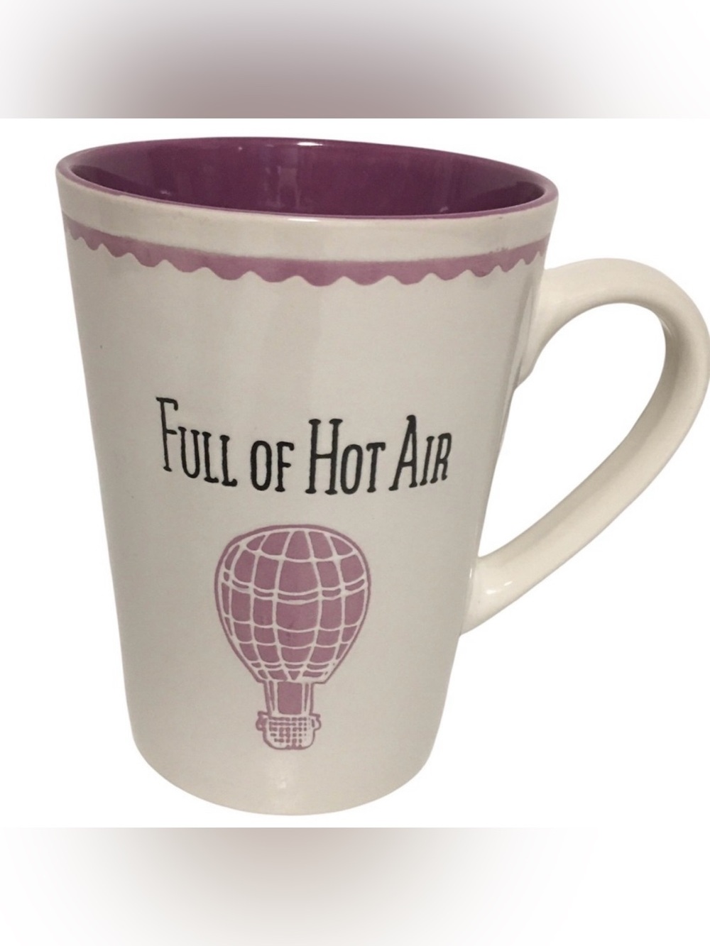 Full of Hot Air Balloon Novelty Mug White & Lavender Ceramic Coffee Cup NWOT